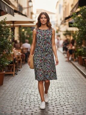 J. Jill Wearever Collection Floral  Sleeveless Shift Dress with Multicolor Print